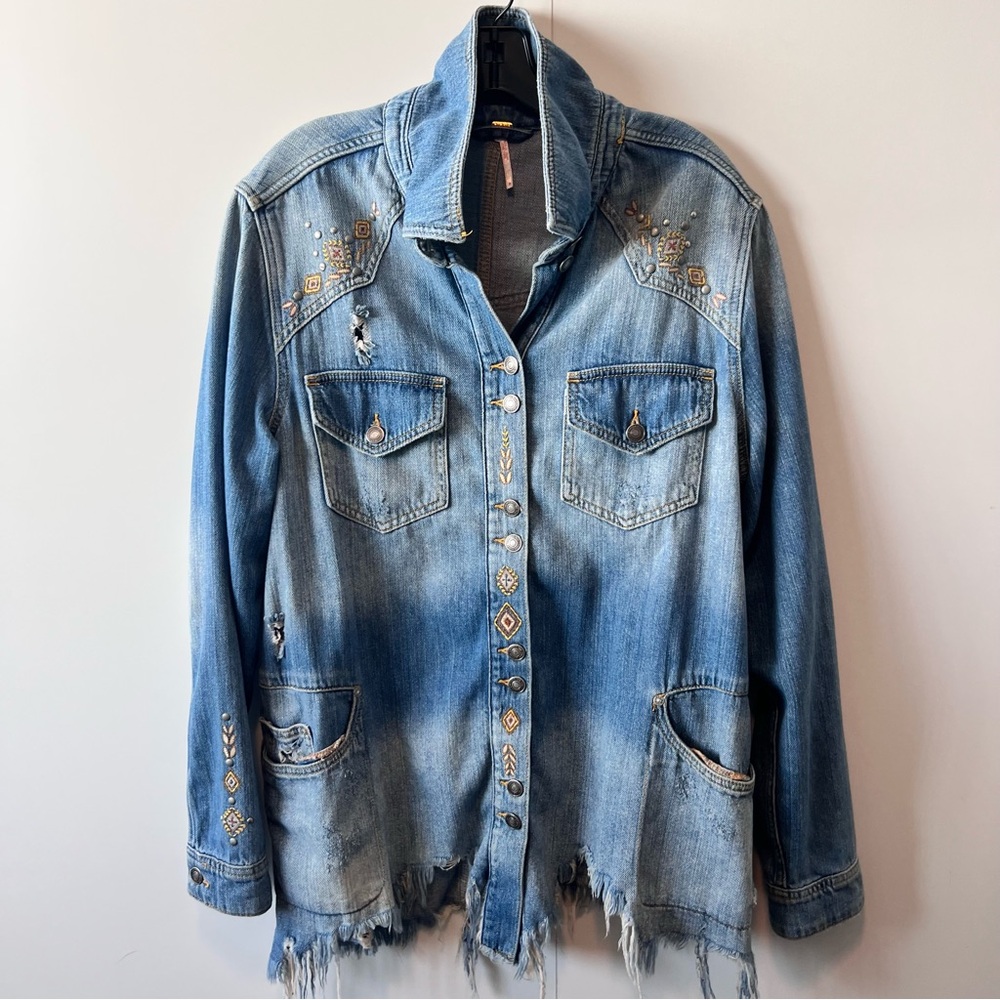 Free People Jean Jacket Beaded Denim